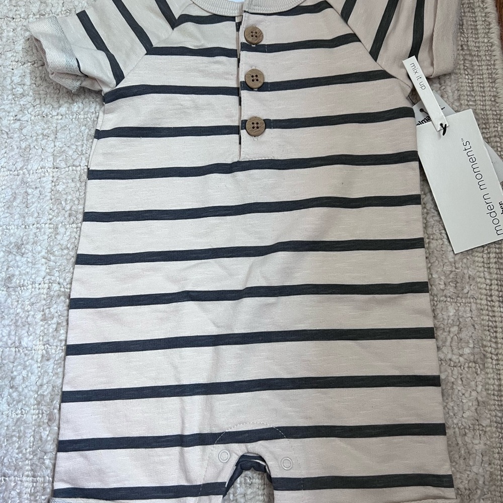 Gerber Taupe and Gray Striped Baby Romper